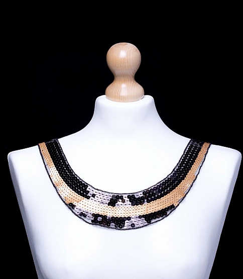 Black & Gold Sequin Neckline Applique - Click Image to Close